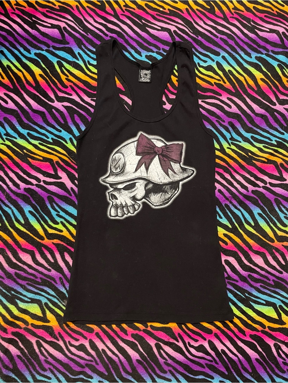 Y2k grunge goth rare 2000s Metal Mulisha Tank Top with Skull and Pink Bow